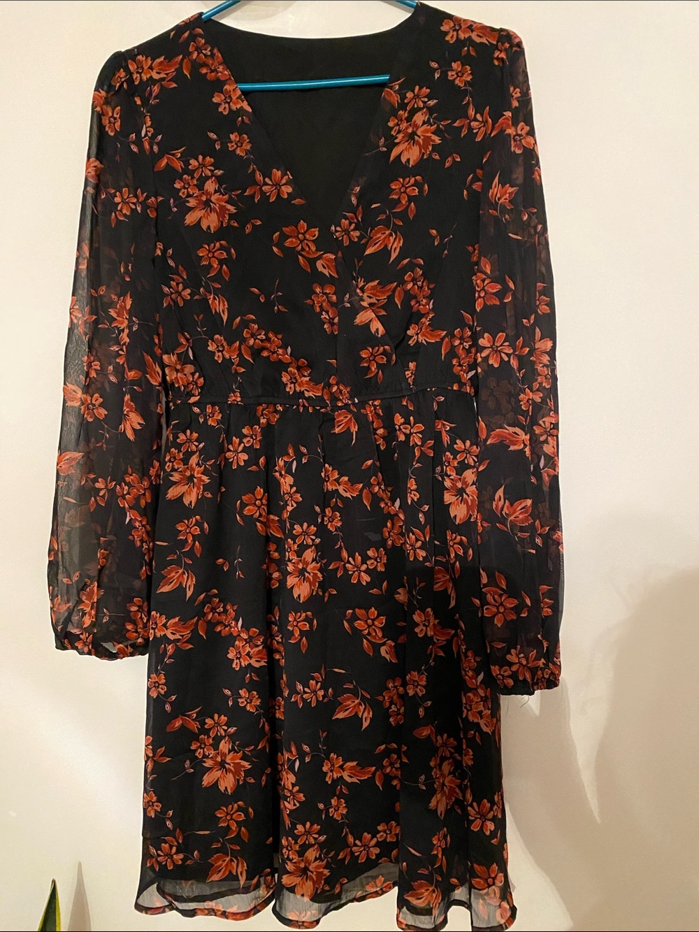 2 for $15 Sleeve V-Neck Dress with Orange Floral Print